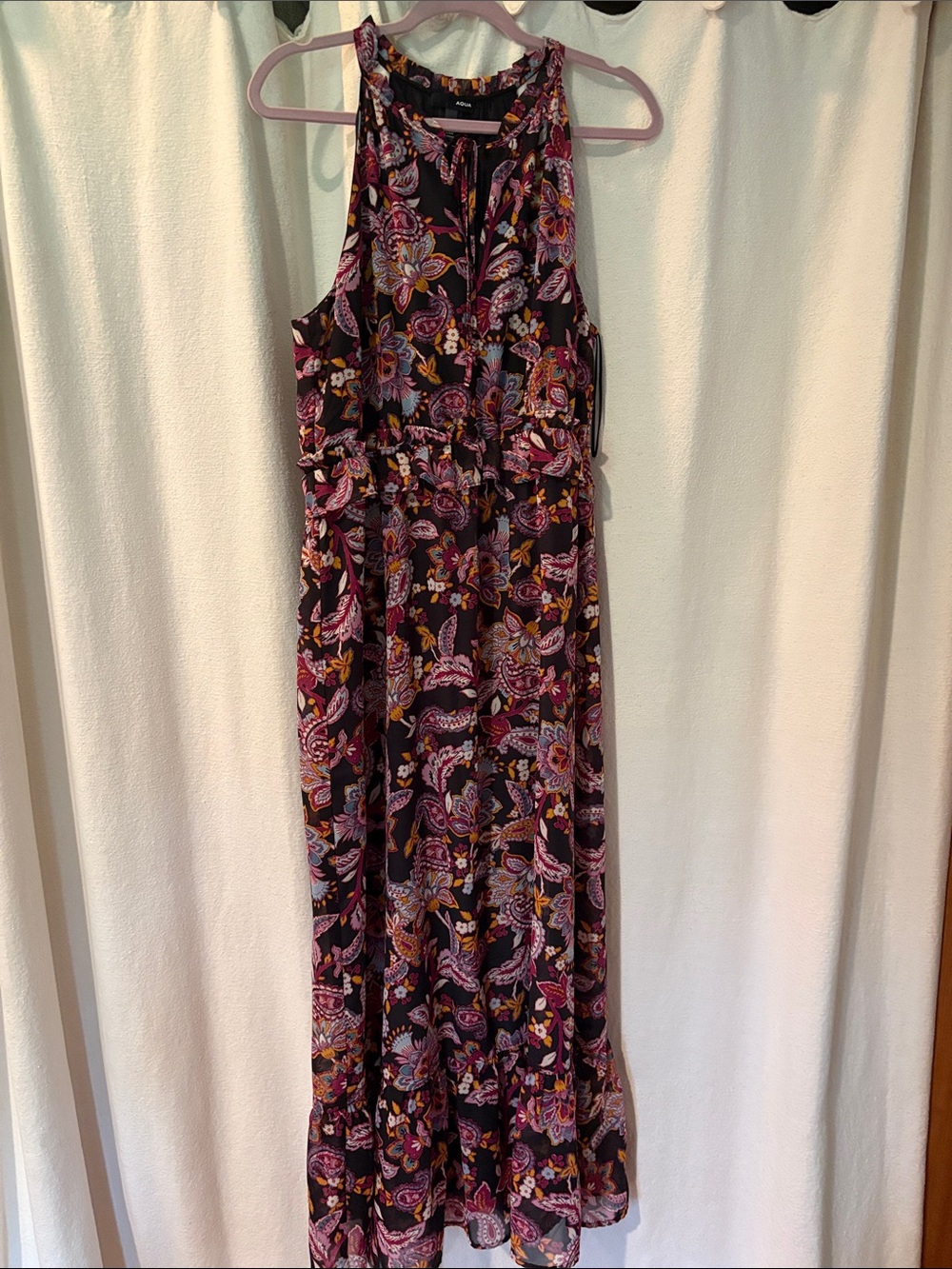 Aqua Black Maxi Dress with Pink and Purple Paisley Print